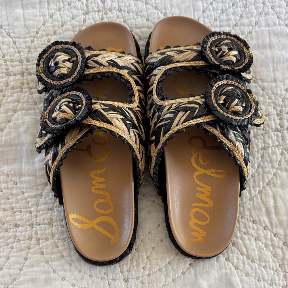 Sam Edelman Black and Tan Braided Slide Sandals